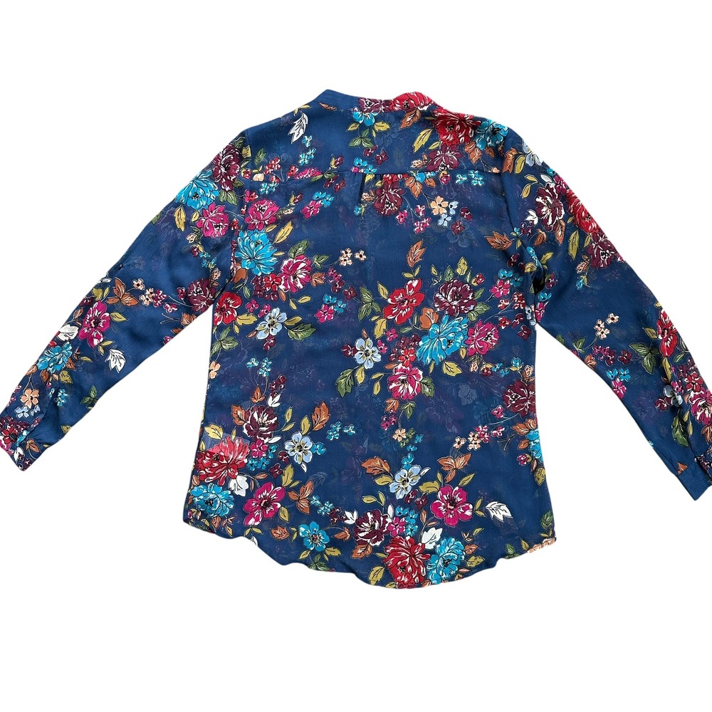 KUT from the Kloth Floral Button Down Blouse Women Large Navy Blue Excellent - Picture 2 of 7
